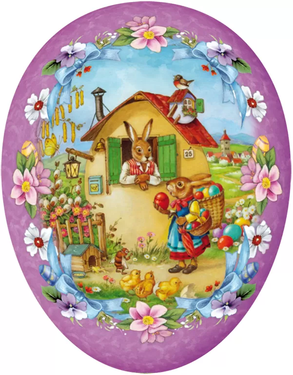 Guscio Uovo Di Pasqua In Cartonato 35 Cm Casetta Dei Conigli - Nestler